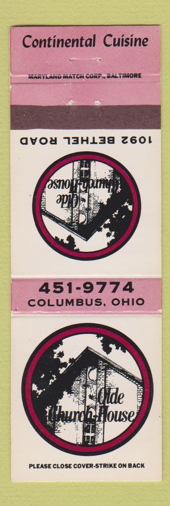 Matchbook Cover - Olde Church House Columbus OH