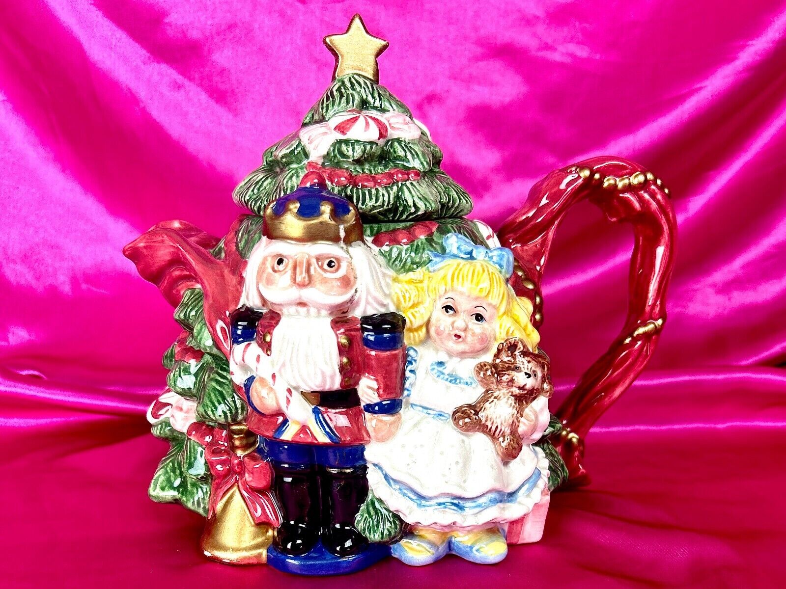 Vintage Fitz & Floyd Christmas Tree Teapot Hand Painted Nutcracker Sweets #3703
