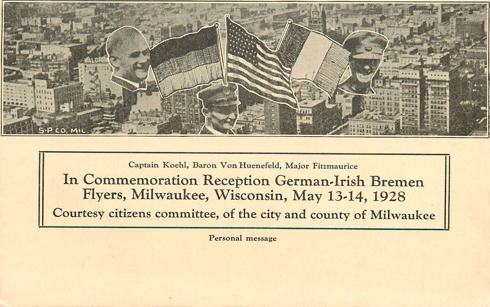 Postcard 1928 Wisconsin Milwaukee Commoration German Irish Bremen WI24-3818