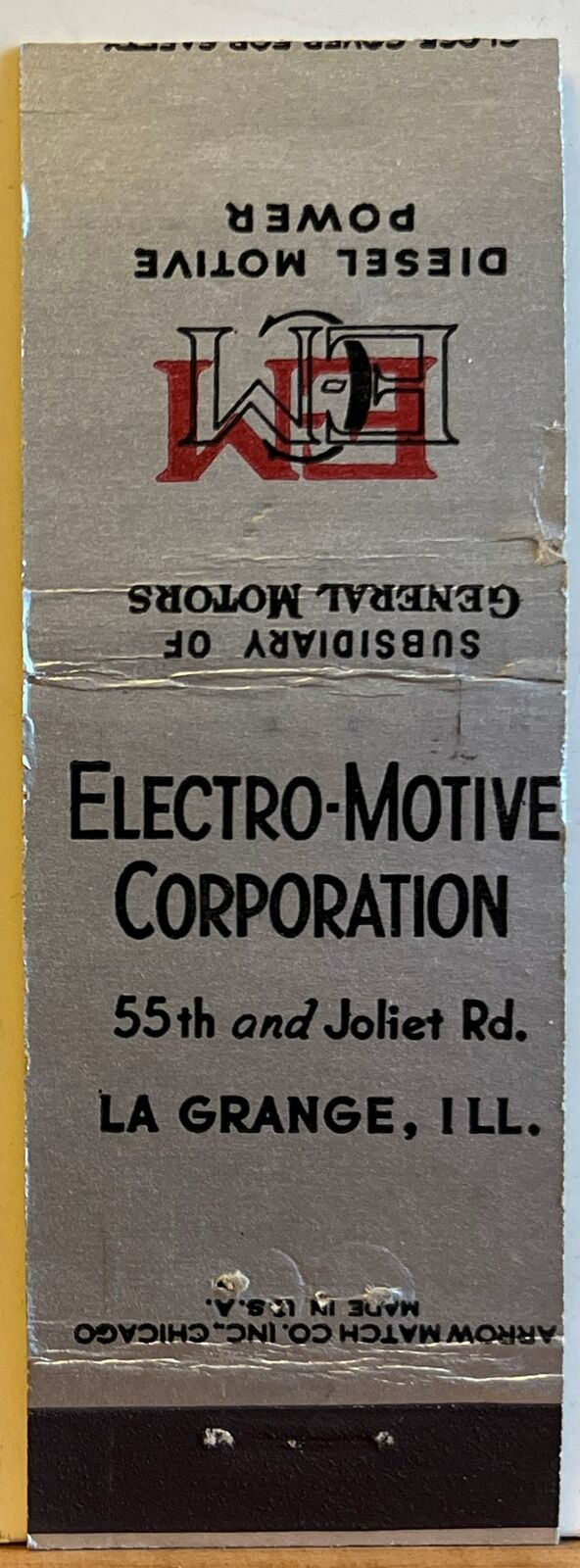 Electro-Motive Corporation La Grange IL Illinois Vintage Matchbook Cover