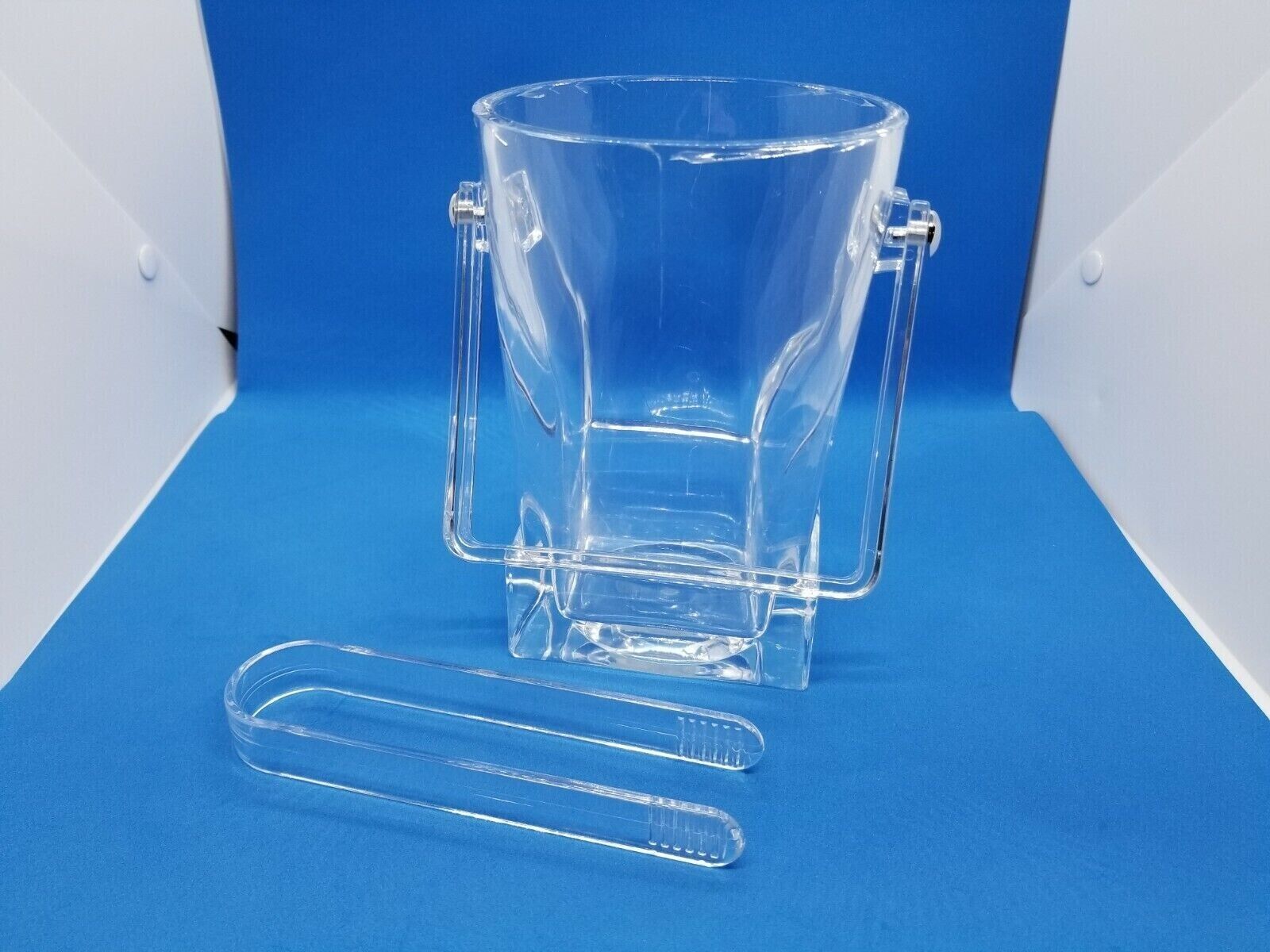 Lucite Acrylic Ice Bucket With Tongs VTG