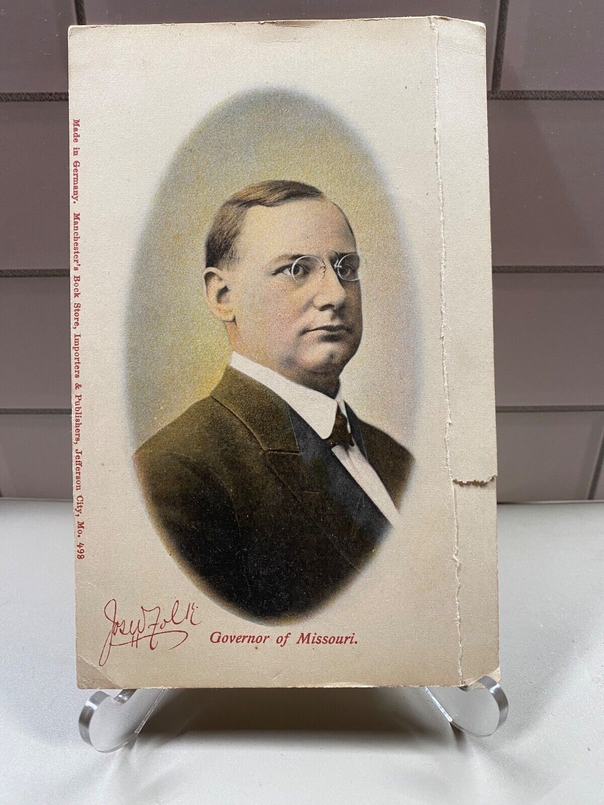 c1905 31st Governor of Missouri Joseph W Folk Colored Portrait Vintage Postcard