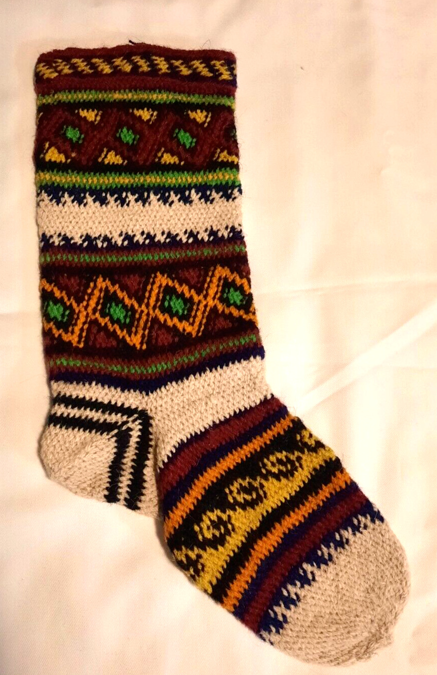 Handmade Knit Christmas Stocking Thick Rough Wool Colorful Himalayan? Nepal?