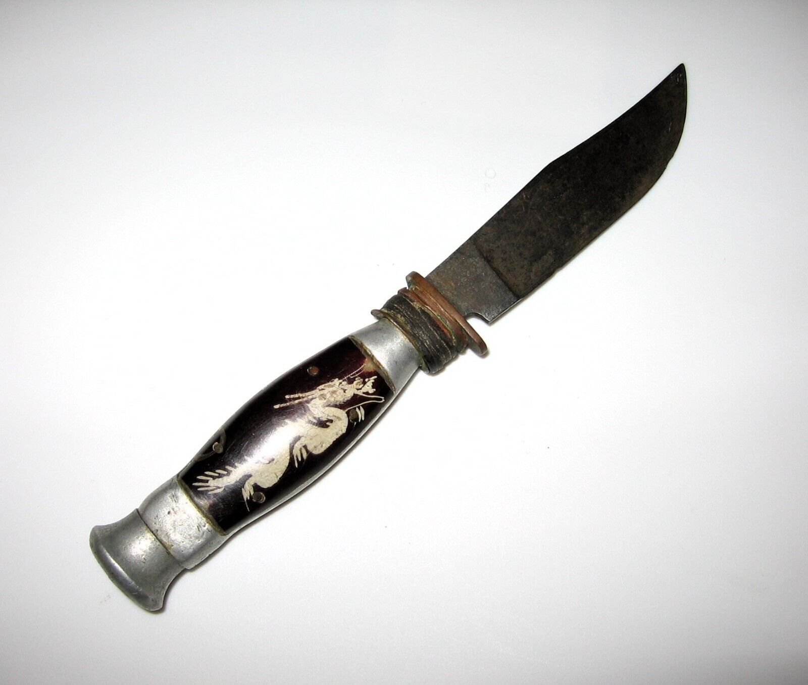 Vintage Chinese Dragon Handle Fixed Blade Knife