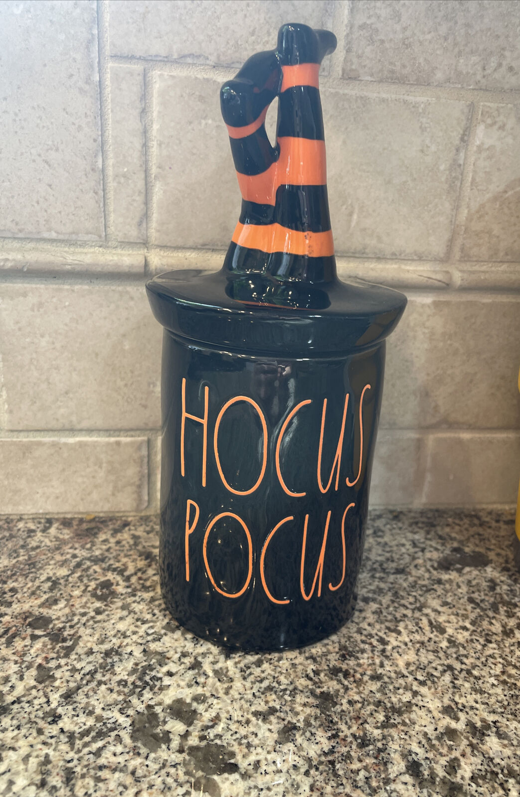New Rae Dunn Halloween Hocus Pocus Witch Legs Jar Covered Black Candle HTF Rare