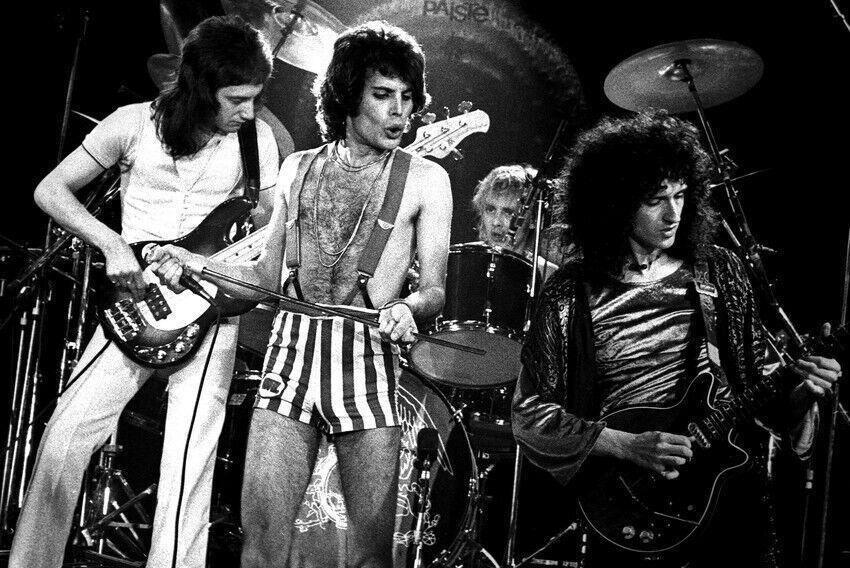 QUEEN FREDDIE MERCURY BARE CHESTED IN BOXER SHORTS BRIAN MAY GROUP 24x36  Poster