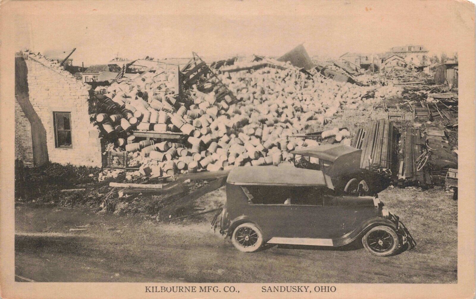 1924 Deadly F4 Tornado Damage to Kilbourne Manufacturing Sandusky Ohio Postcard