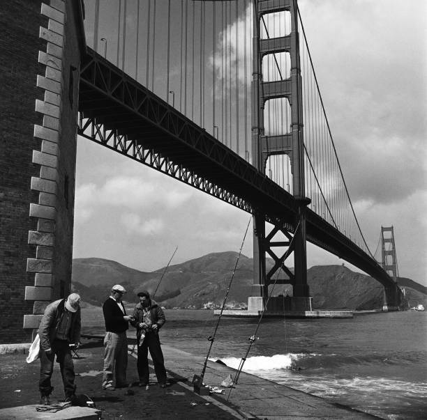 Fishermen gather foot majestic Gate Bridge June San Francisco - 1952 Old Photo