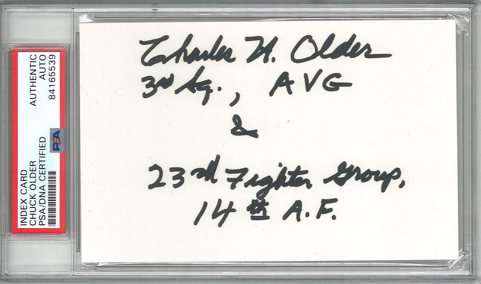 CHARLES OLDER SIGNED INDEX CARD PSA DNA 84165539 WWII ACE 18.25V AVG TIGER
