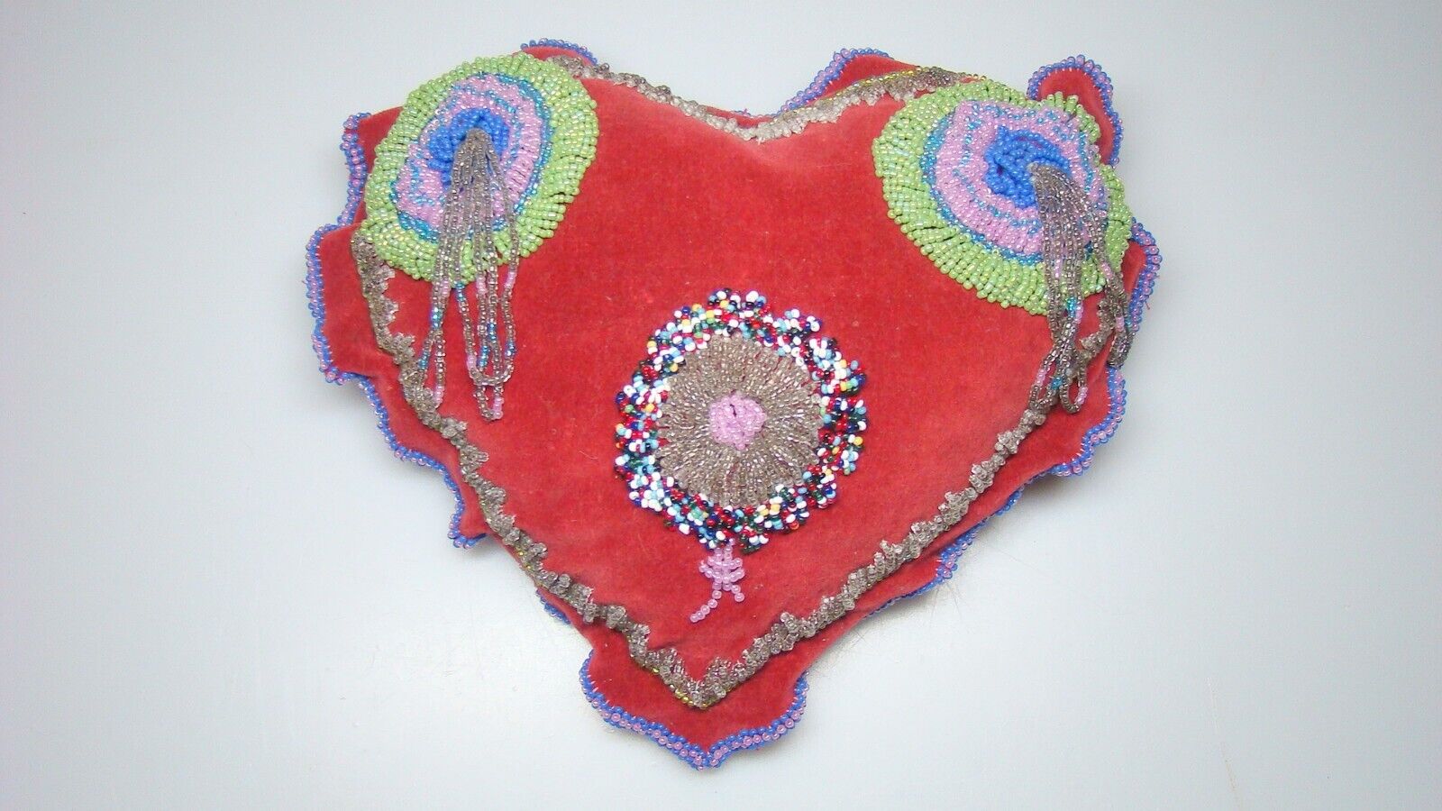 Large & Heavy Vintage Native American Bead Work Heart Large Beaded Whimsy