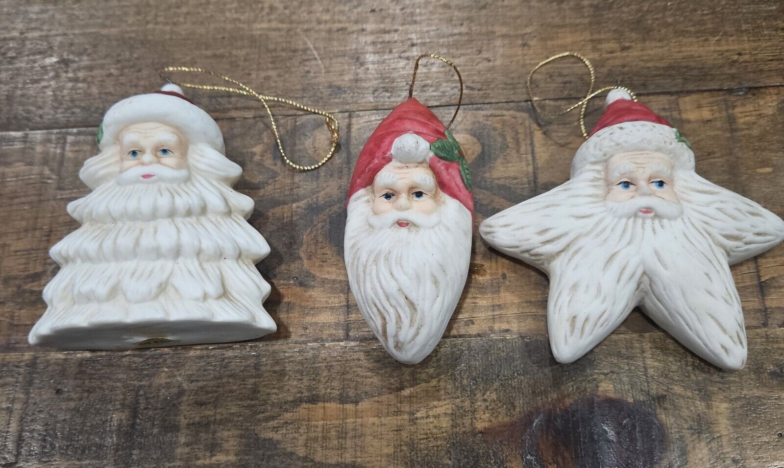  Old World Santa Christmas Ornaments  Ceramic Vintage  Set of 3