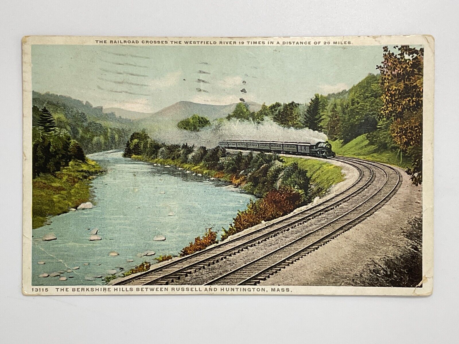 Postcard RAILROAD CROSSES THE WESTFIELD RIVER, RUSSELL AND HUNTINGTON,MA A-1