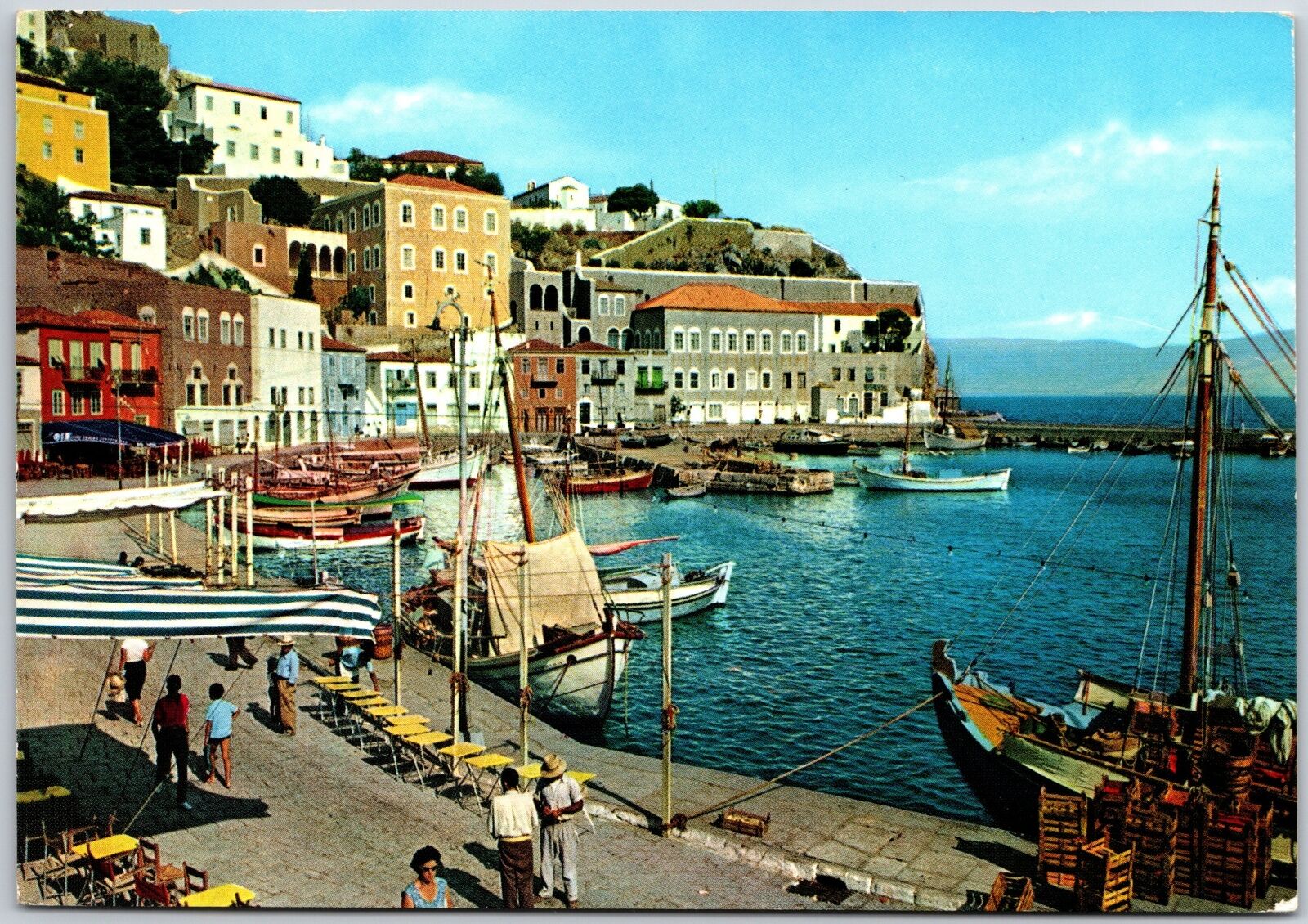 Hydra At The Quay Greek Island Greece Harbor Boats and Ships Postcard