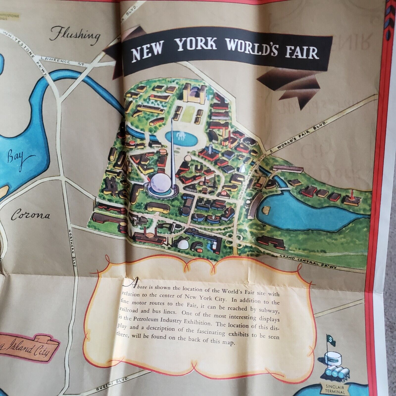 Vintage Sinclair New York City and Worlds Fair Pictorial Map 1939