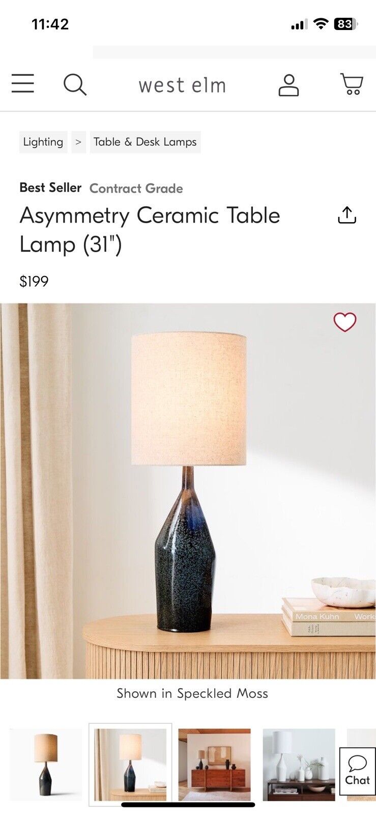 West Elm Speckled Moss Lamp 31” New In Box