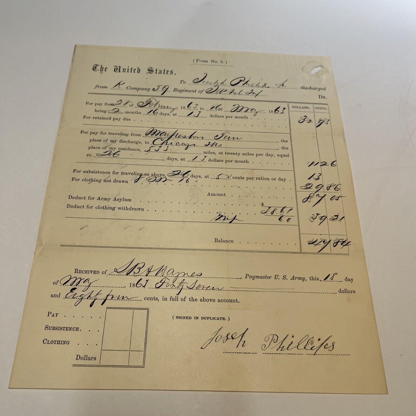 1863 Civil War Discharge Document 