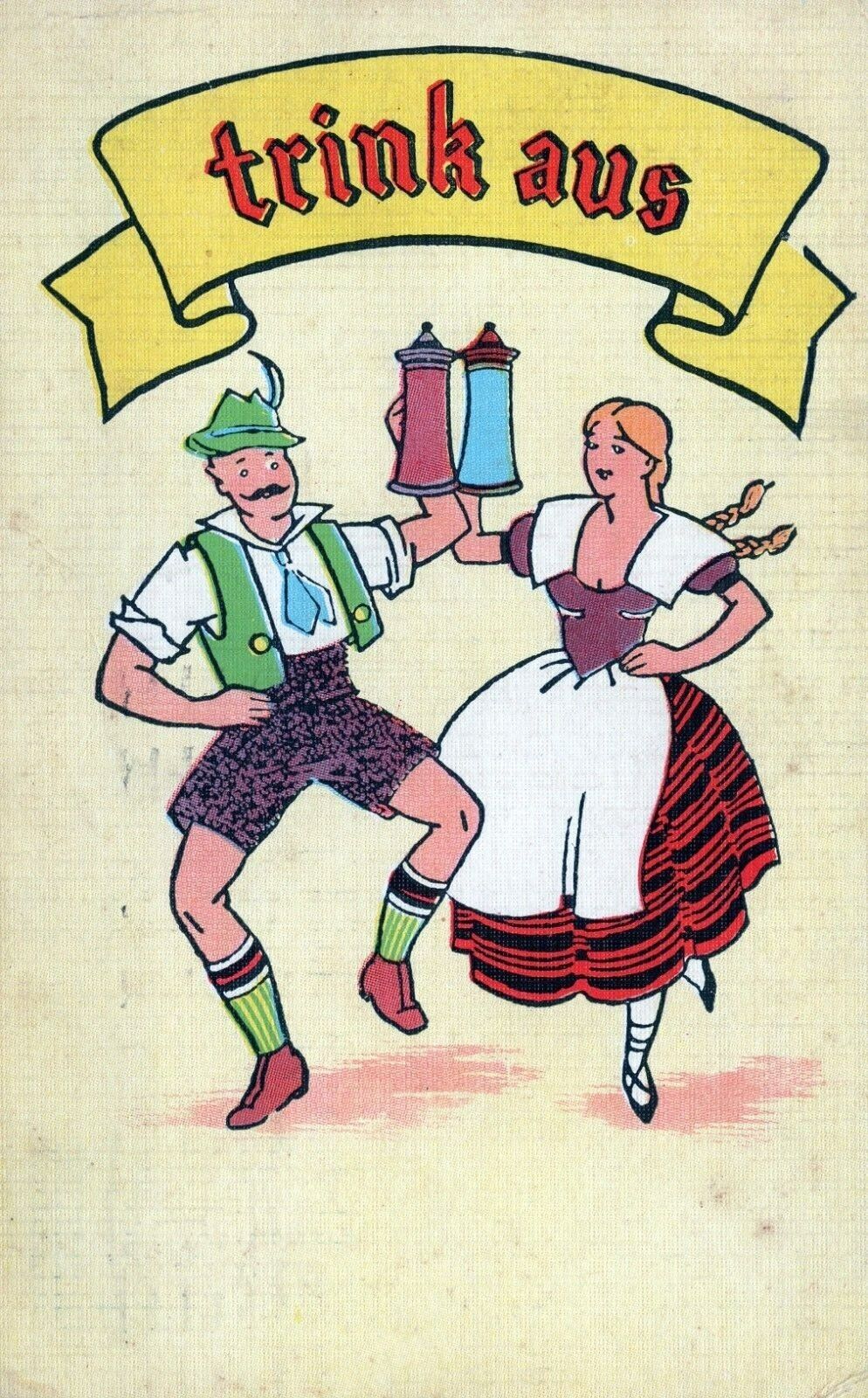 Trink Aus - Drink Up. Posted in 1940 Postcard of German People