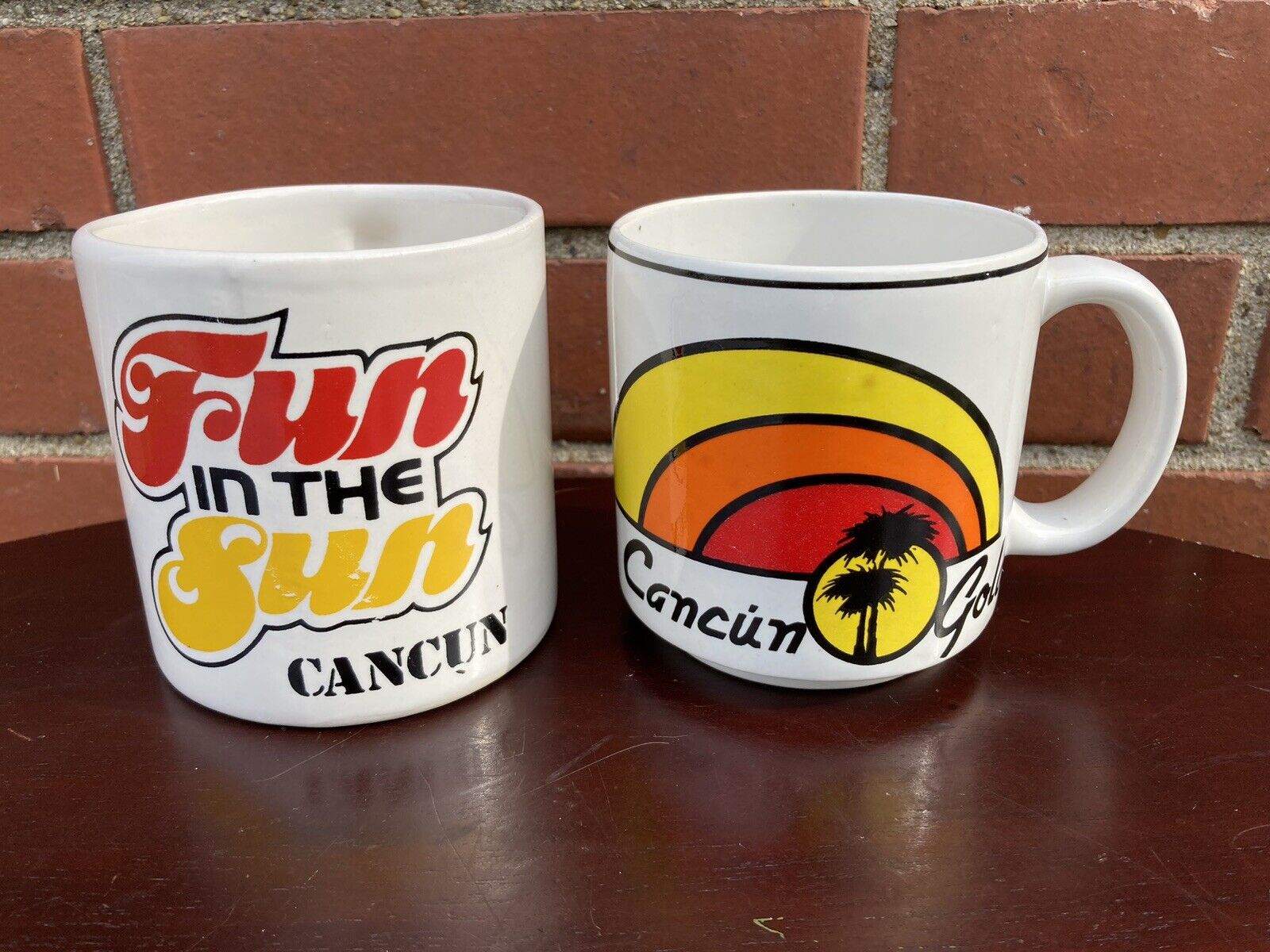 2 Vintage Cancun Mod Hippie Coffee Mugs Lot