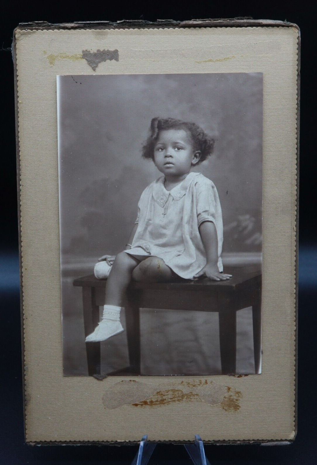 Antique 5x9 1920\'s Photograph Cute Black Little Christian Girl