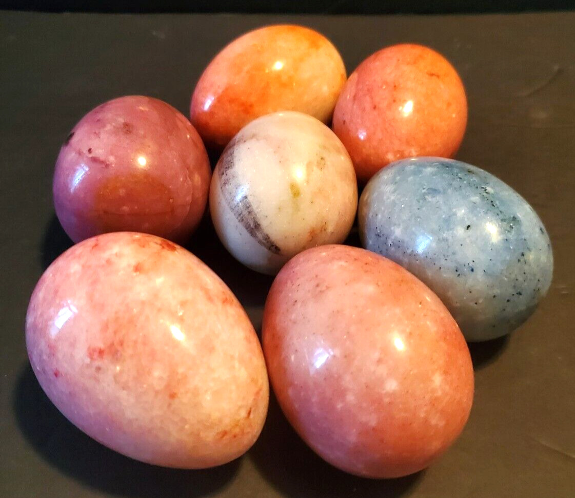 VTG Seven 3-inch Marble Eggs Pink/Rose/Plum/Blue Hues