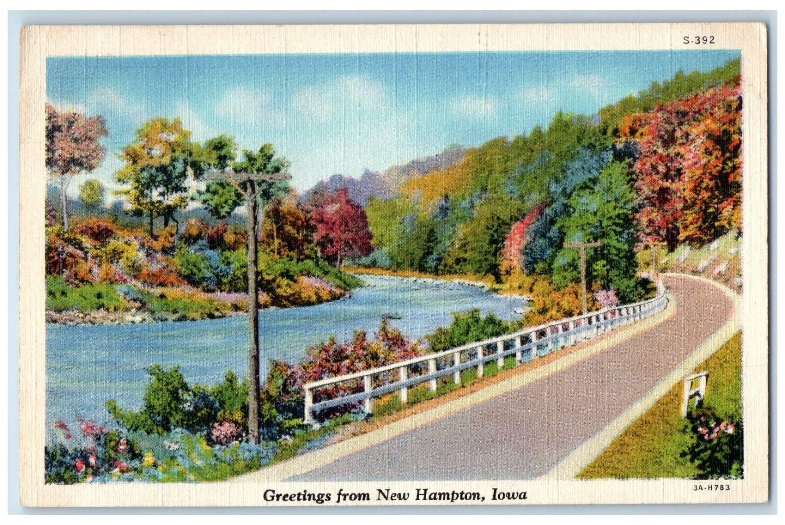 1941 Greetings From New Hampton Iowa IA Banner Scenic View Road Vintage Postcard