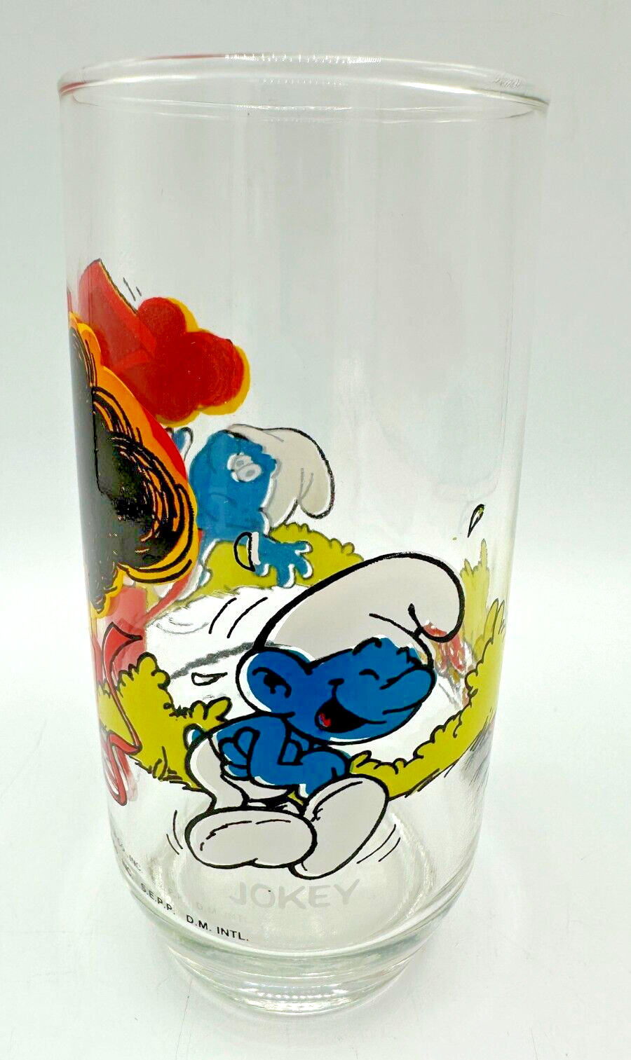 Jokey Smurf Clear Drinking Glass 1982 Hardees 6\