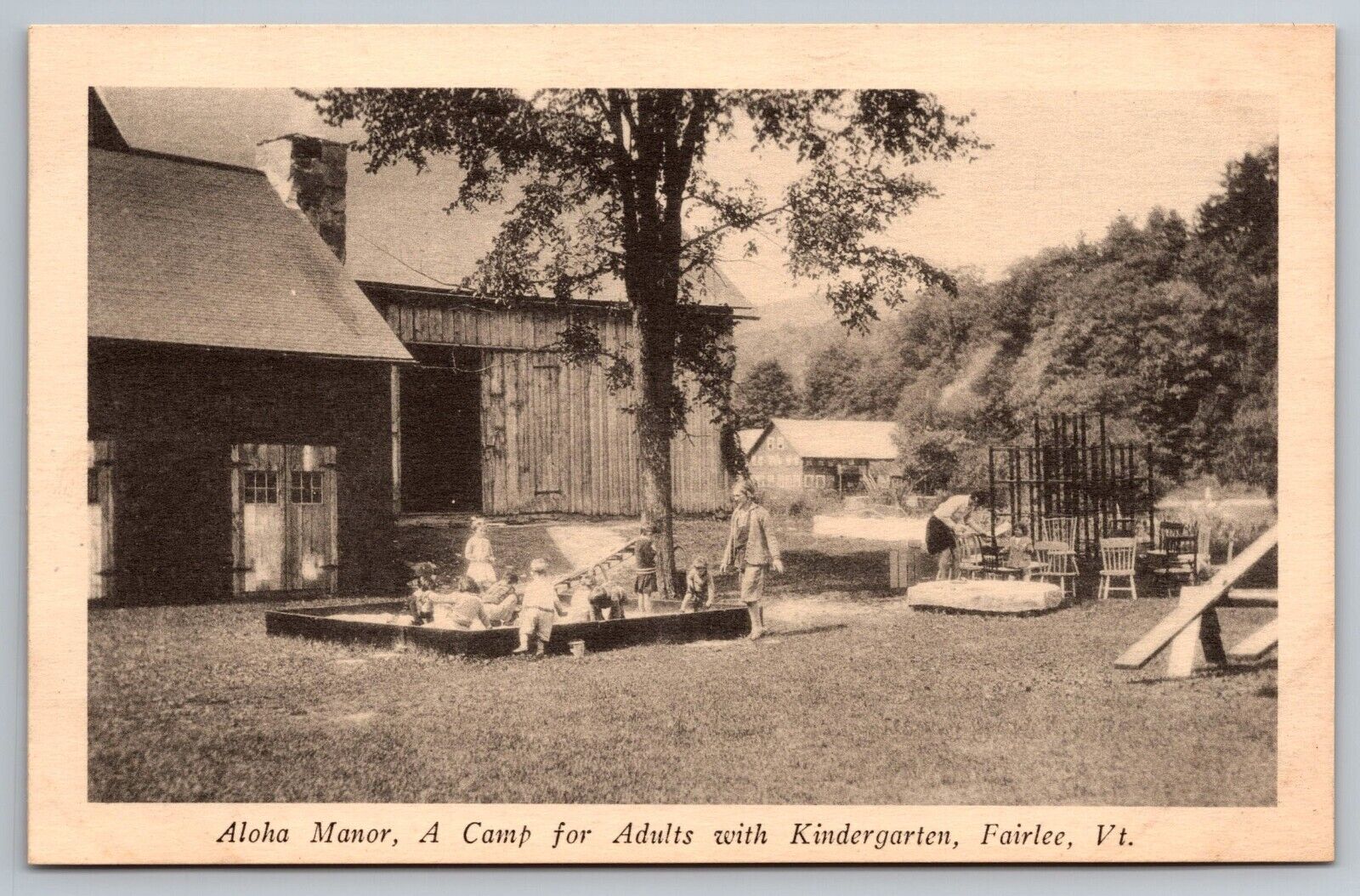 Aloha Manor. Camp for Adults with Kindergarten. Fairlee Vermont Postcard