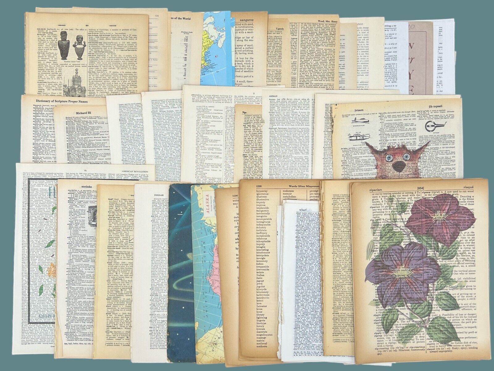 Ephemera Paper Pack for Junk Journal Art Journaling Dictionary Pages Vintage