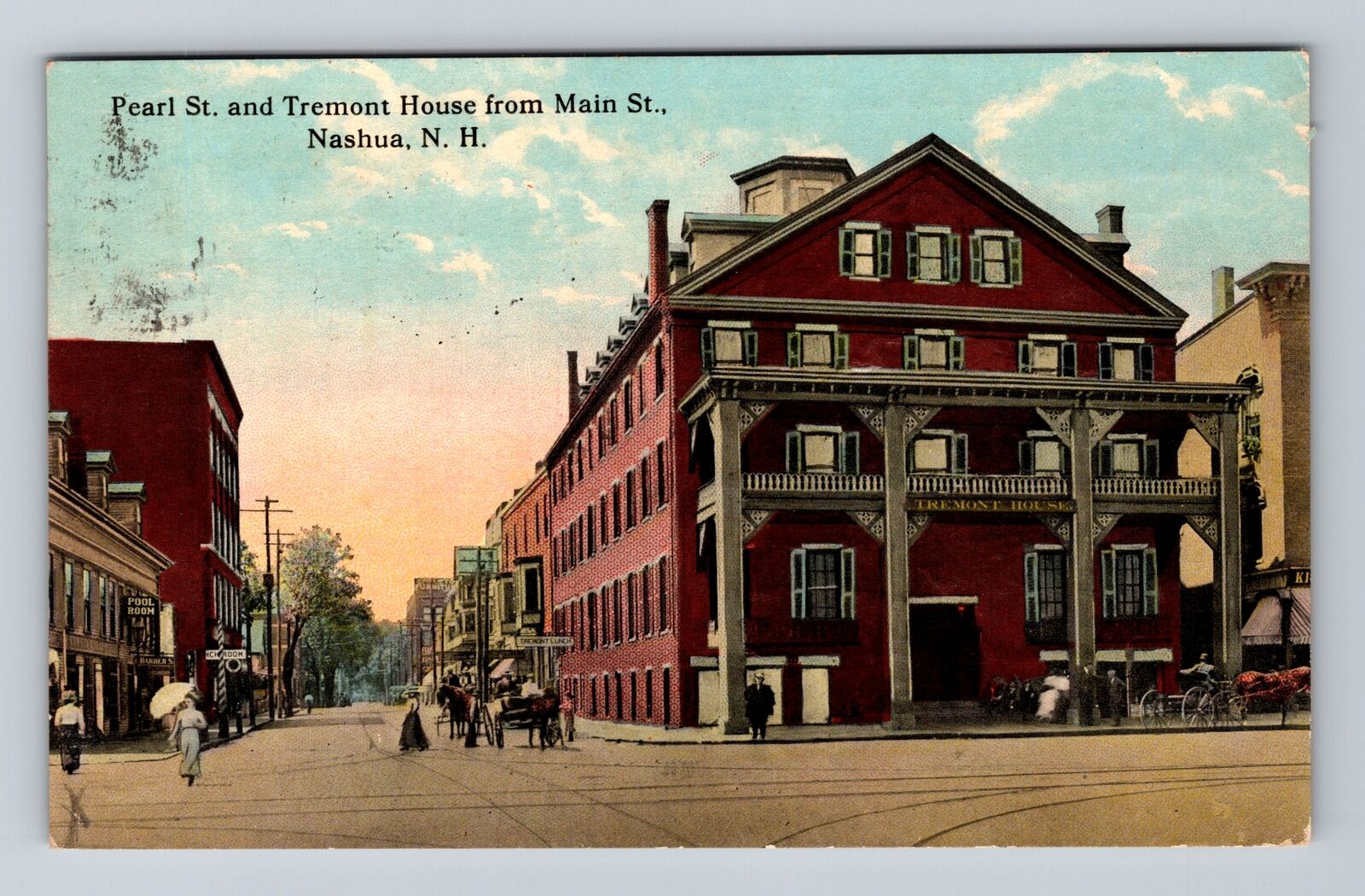 Nashua NH-New Hampshire, Pearl Street, Tremont House, Vintage c1913 Postcard