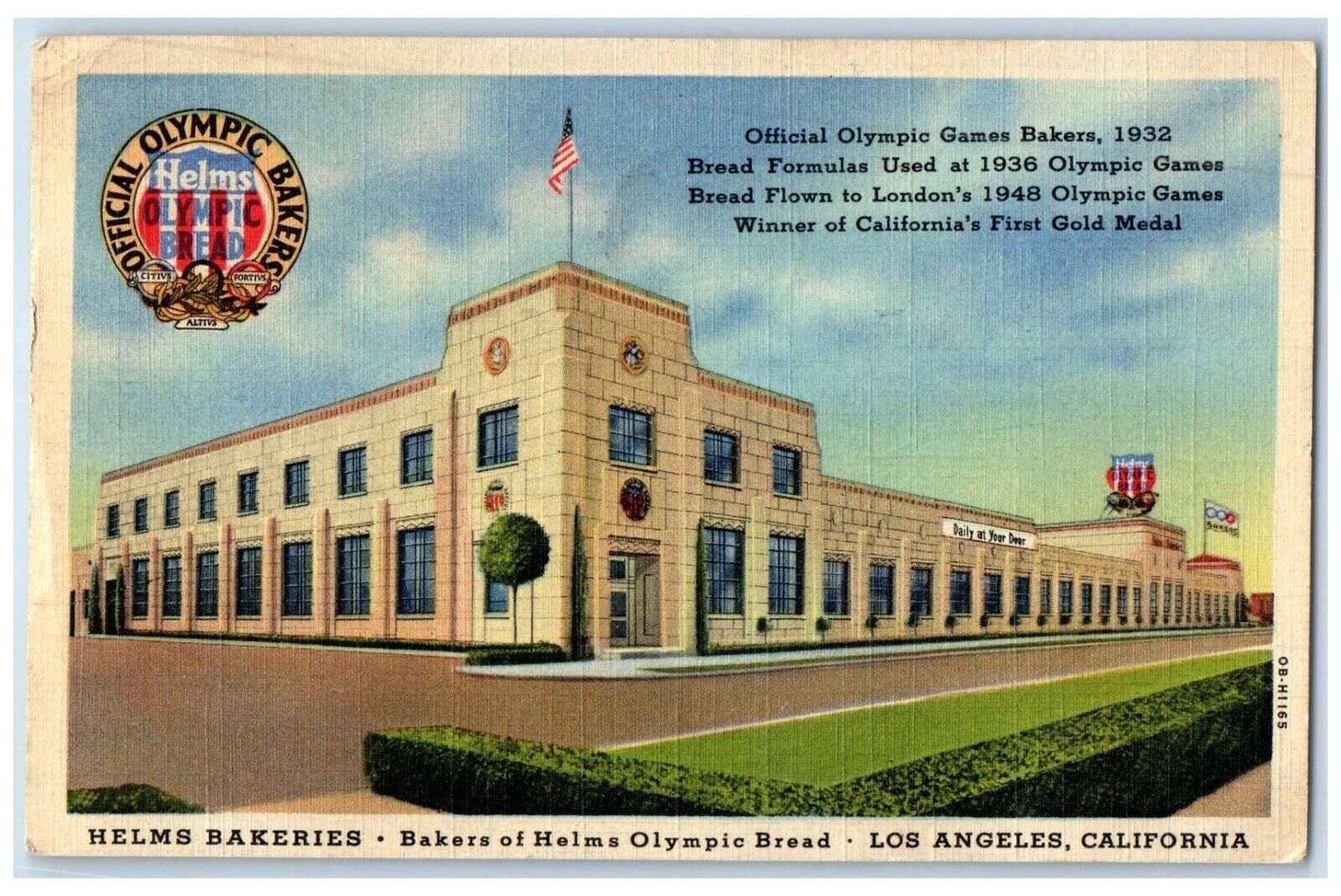 1951 Bakers Of Helms Olympic Bread Los Angeles California CA Vintage Postcard