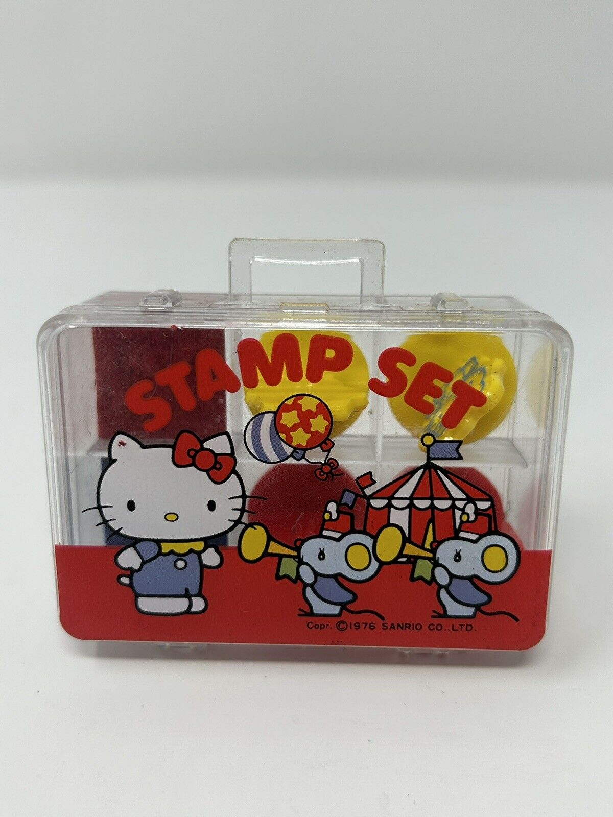 Sanrio Vintage 1976 Hello Kitty 4 Pcs Mini Rubber Stamp Case Kit Made in Japan