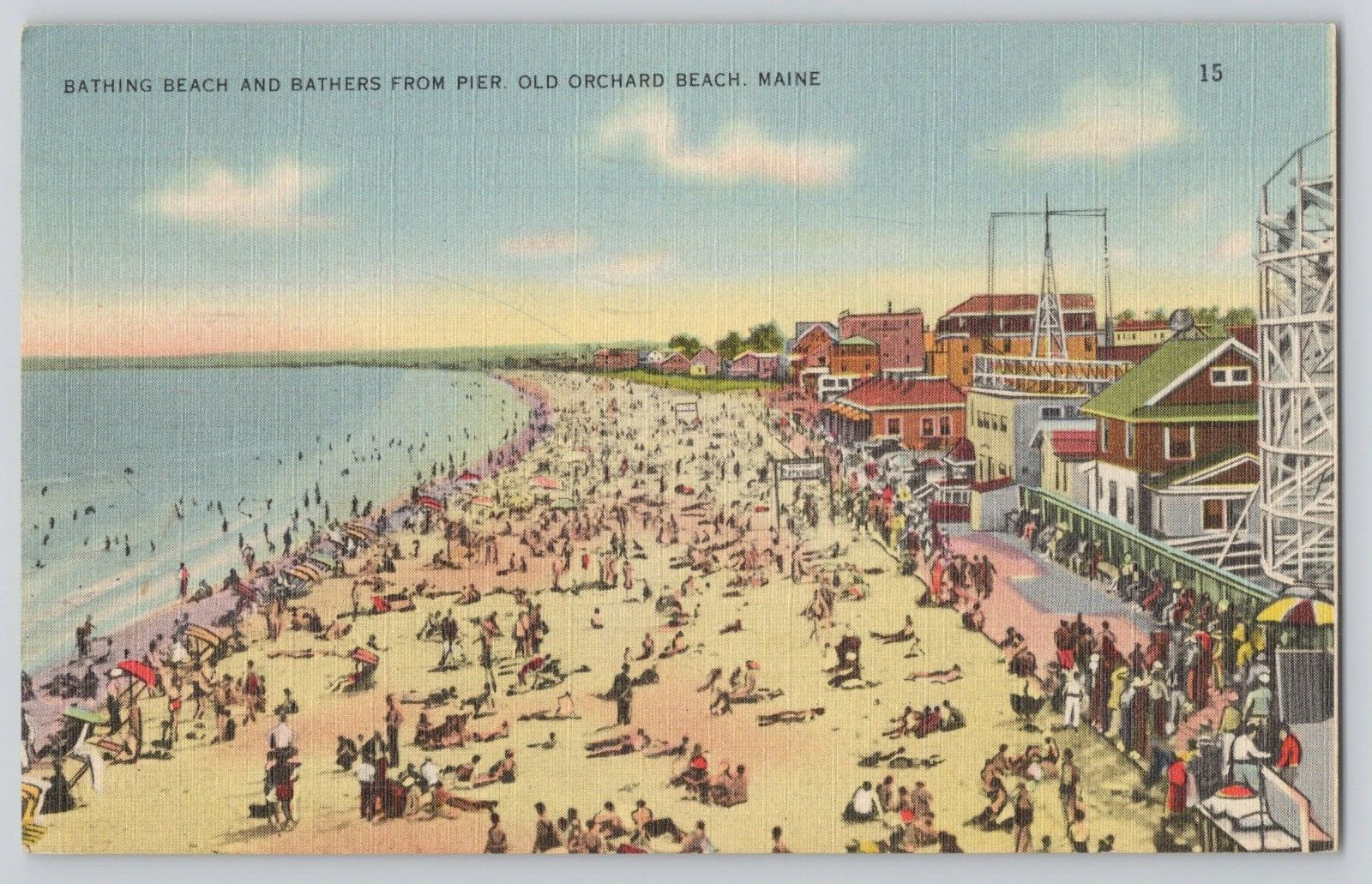 Postcard c1946 Bathing Beach and Bathers From Pier, Old Orchard Beach, Maine