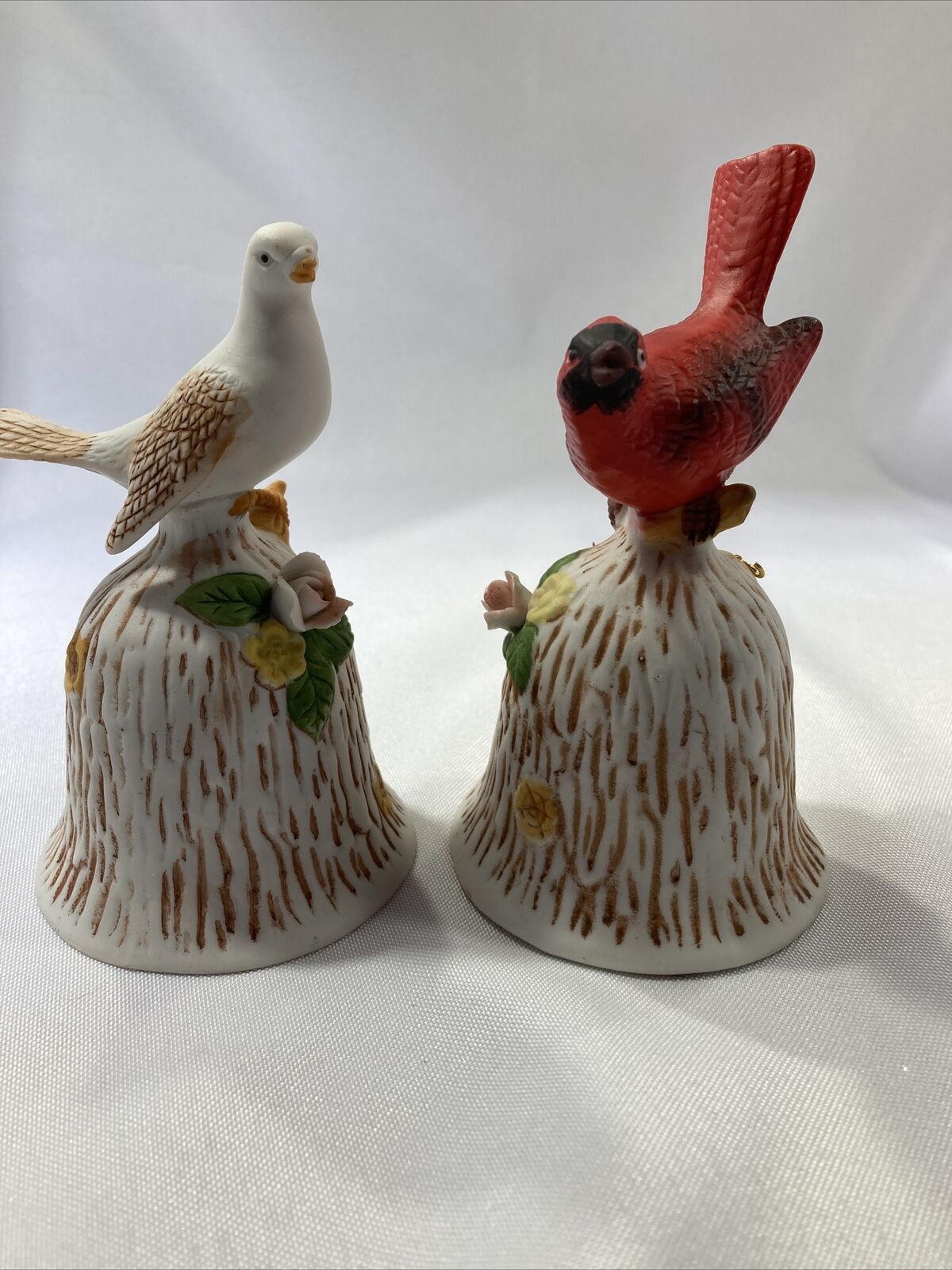 Vintage Flambro  Bird Bells Cardinal & Pigeon 4.5” Set of 2