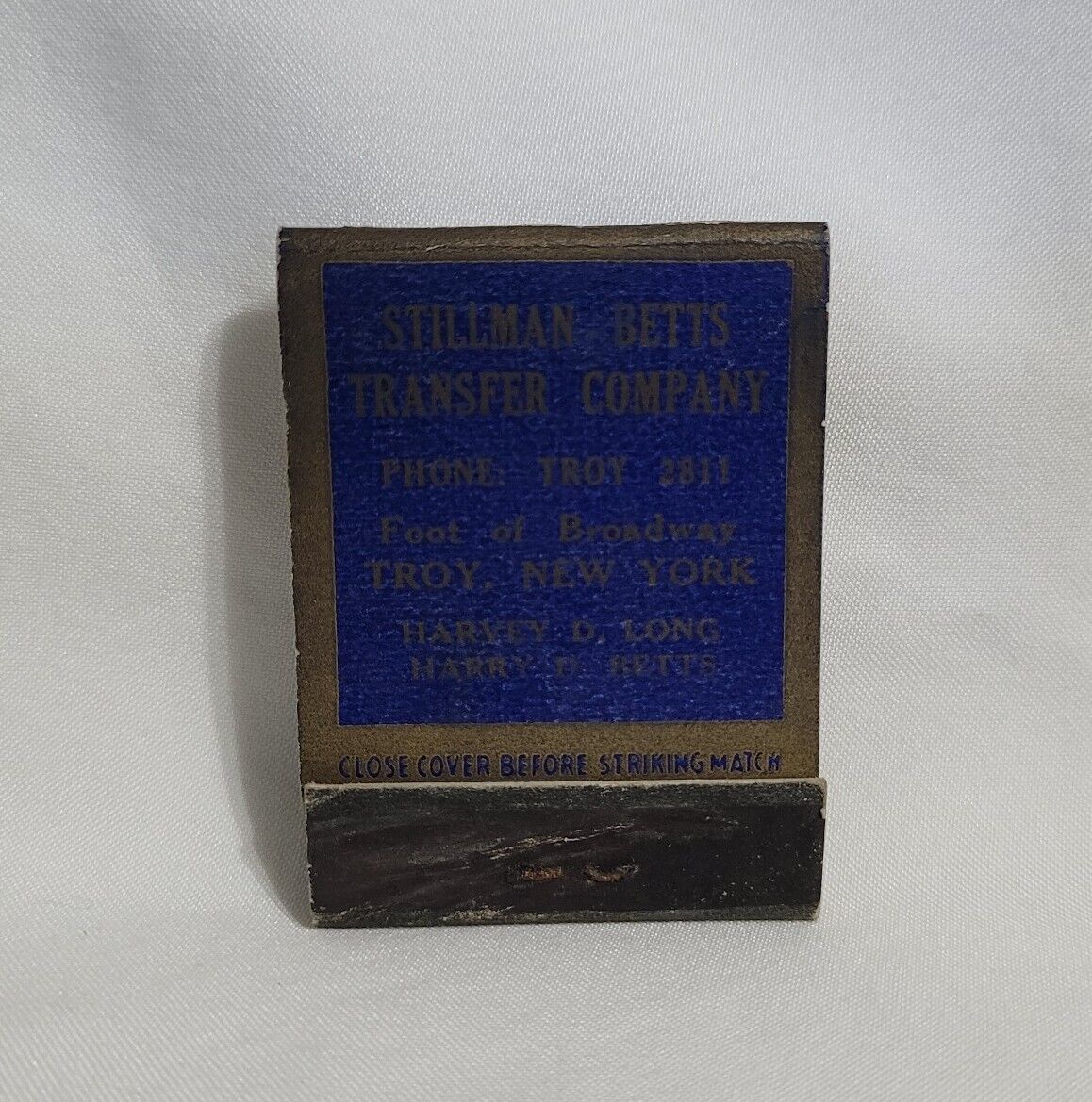 Vintage Stillman Betts Transfer Co Trucking Matchbook Cover Troy NY Advertising