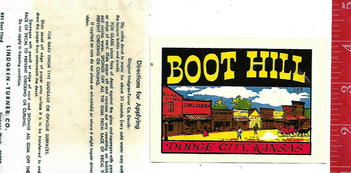 Vintage water decal Boot Hill Dodge City Kansas Lindgren-Turner Co. 