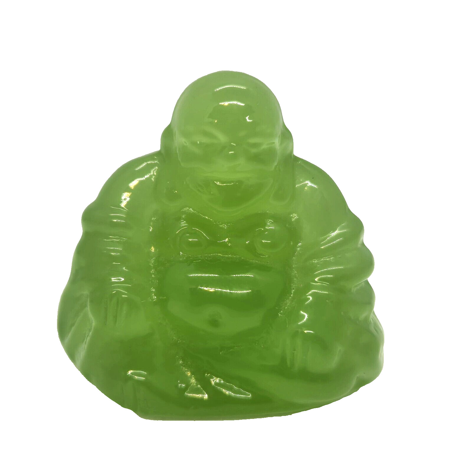 Green Resin Sitting Laughing Buddha Mini Figurine 1.5”