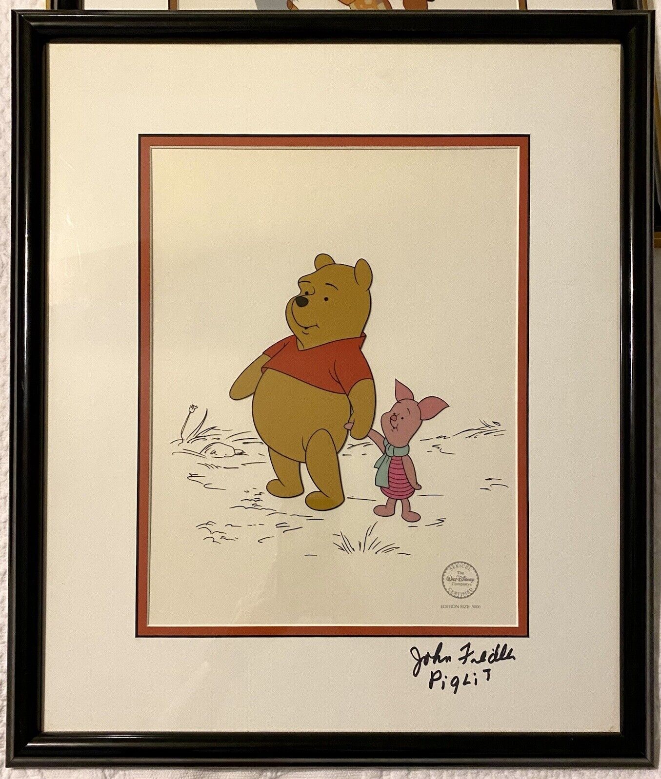 Disney Sericel Pooh And Piglet “Best Friends” Signed By Voice Of Piglet