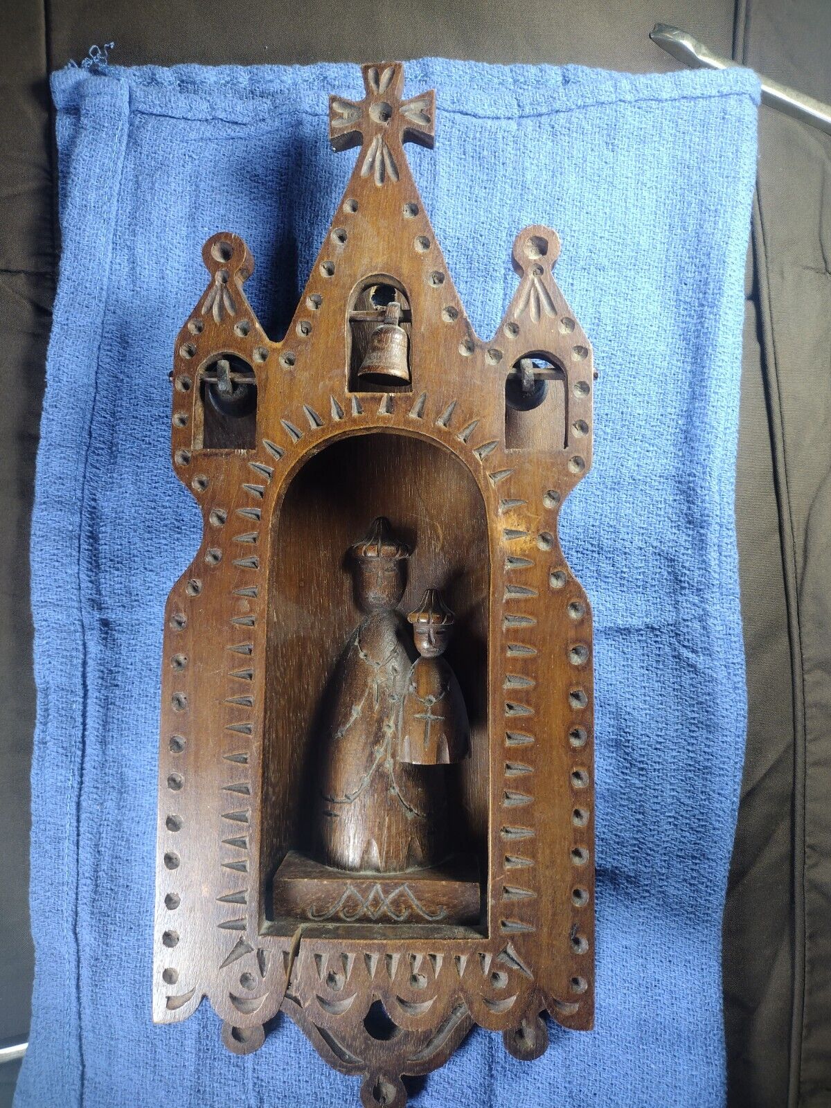 Vintage Religious Statue Santo Wood Altar Box