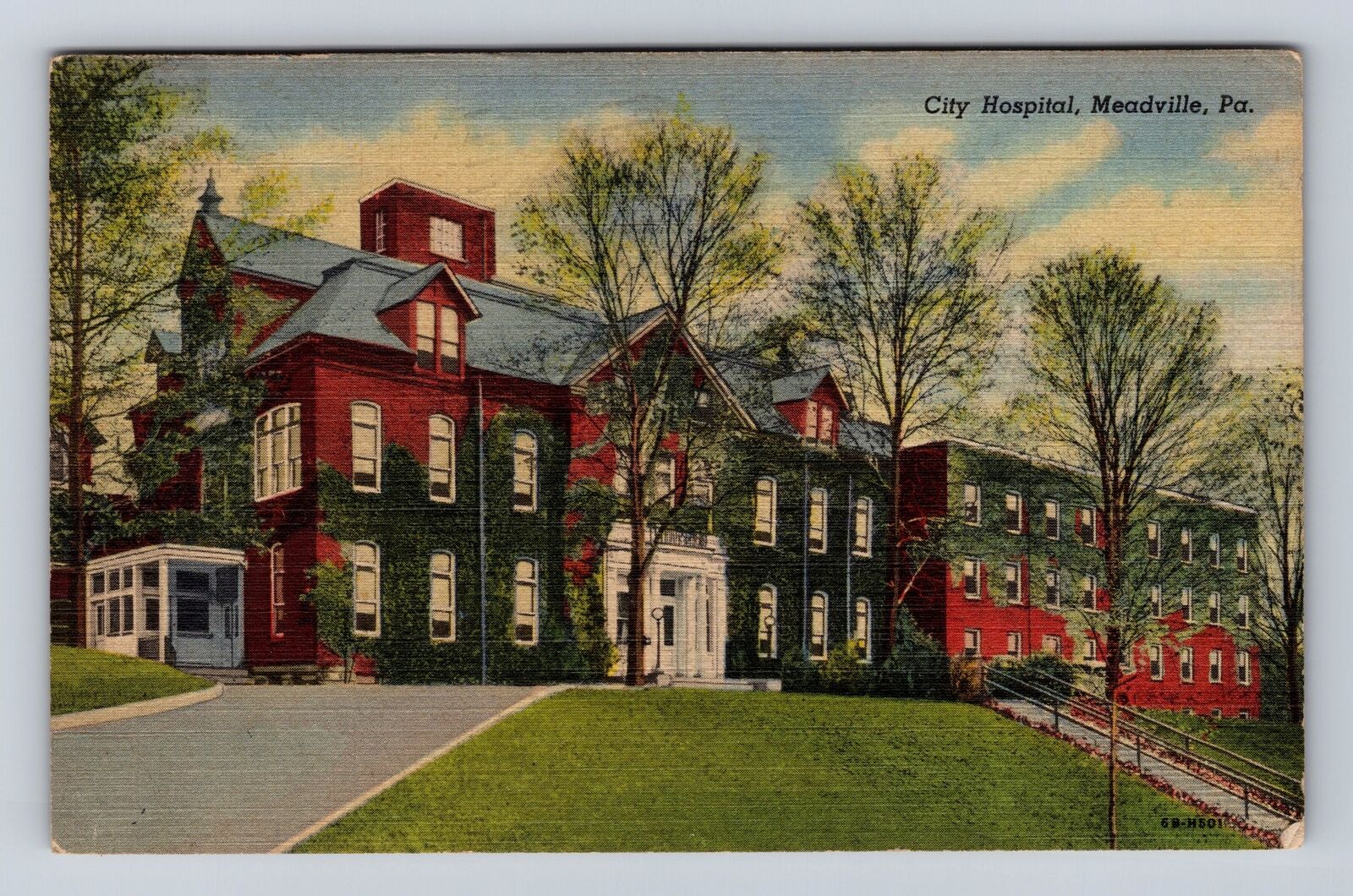 Meadville PA-Pennsylvania, City Hospital, Antique, Vintage c1948 Postcard