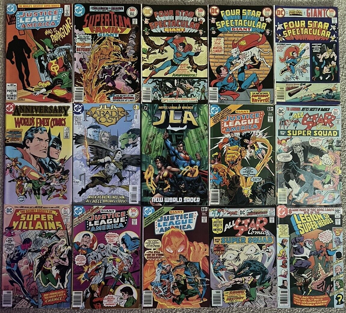 Lot of 15 Various 1970s, 80s and 90s Justice League DC Comics Books
