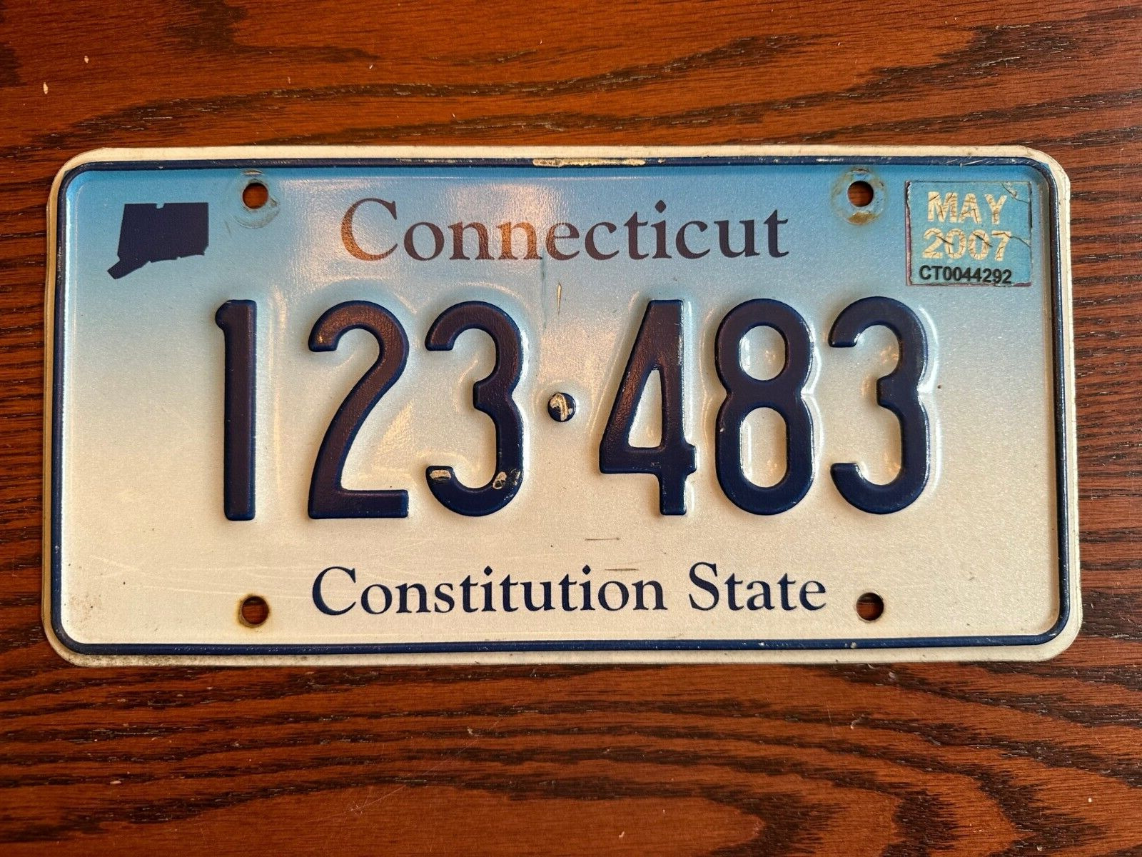 2007 Connecticut License Plate 123 483 Constitution State 2000\'s Blue Fade CT