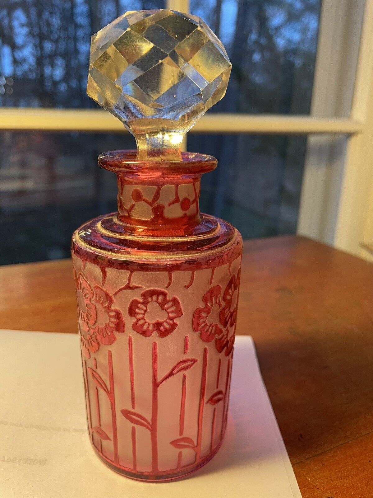 Rare Daum Cristal Nancy France Cranberry Cameo  Cut Perfume Bottle