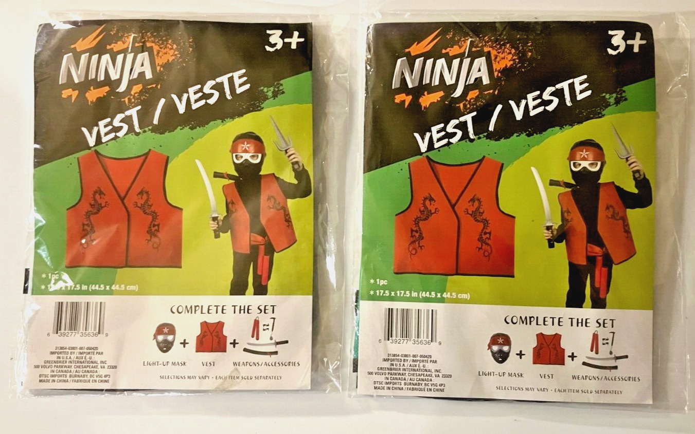 Halloween Ninja Vest Lot of 2 Green Costumes Sealed Mint New - Age 3+
