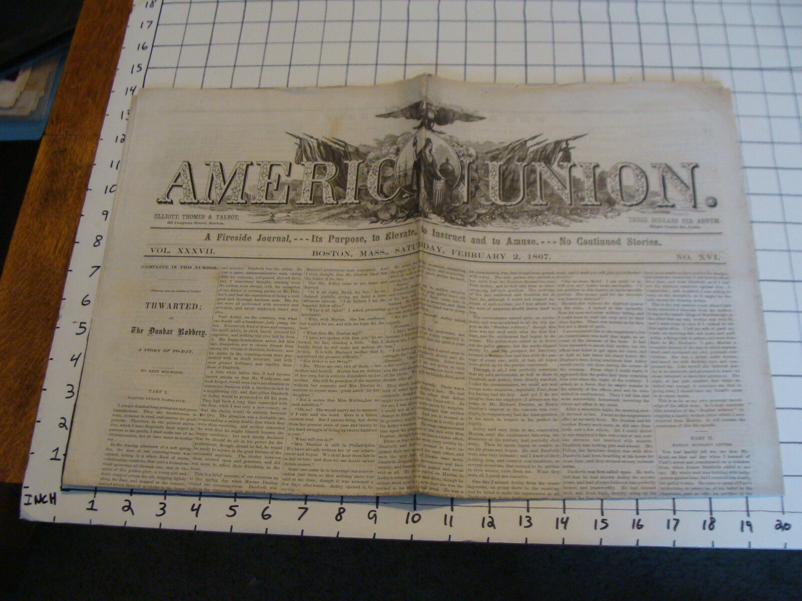 Original Paper: Feb 2, 1867 AMERICAN UNION Boston Mass, Thwarted Dunbar robbery