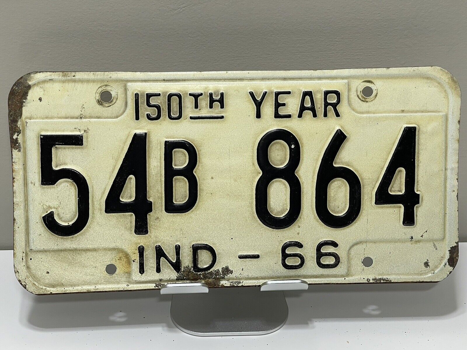 1966 Indiana License Plate - # 54 B 864 - 150th Anniversary - EXPIRED 1966