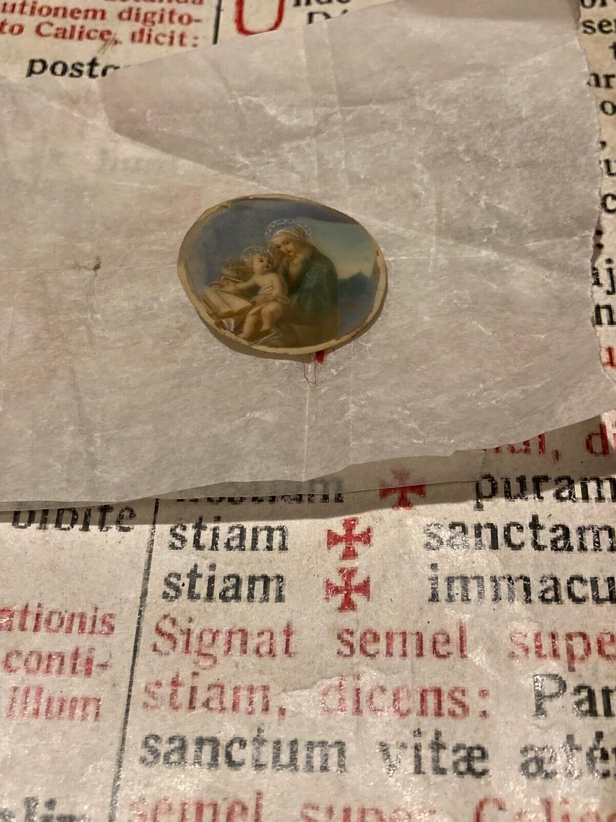RARE ANCIEN RELIC St. Anna : Stunning hand painting with relic and wax seal 