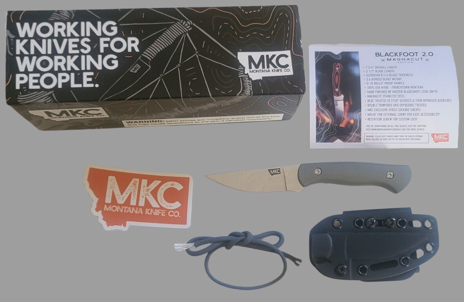 MKC Montana Knife Co. Blackfoot 2.0 Magnacut Grey New Never Used. 
