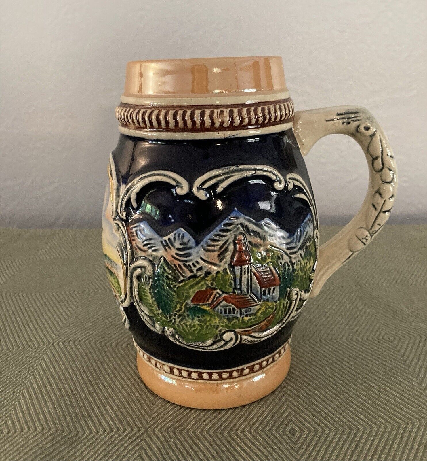 Vintage German King Beer Stein/Mug with Freiburg Mountain Landscape