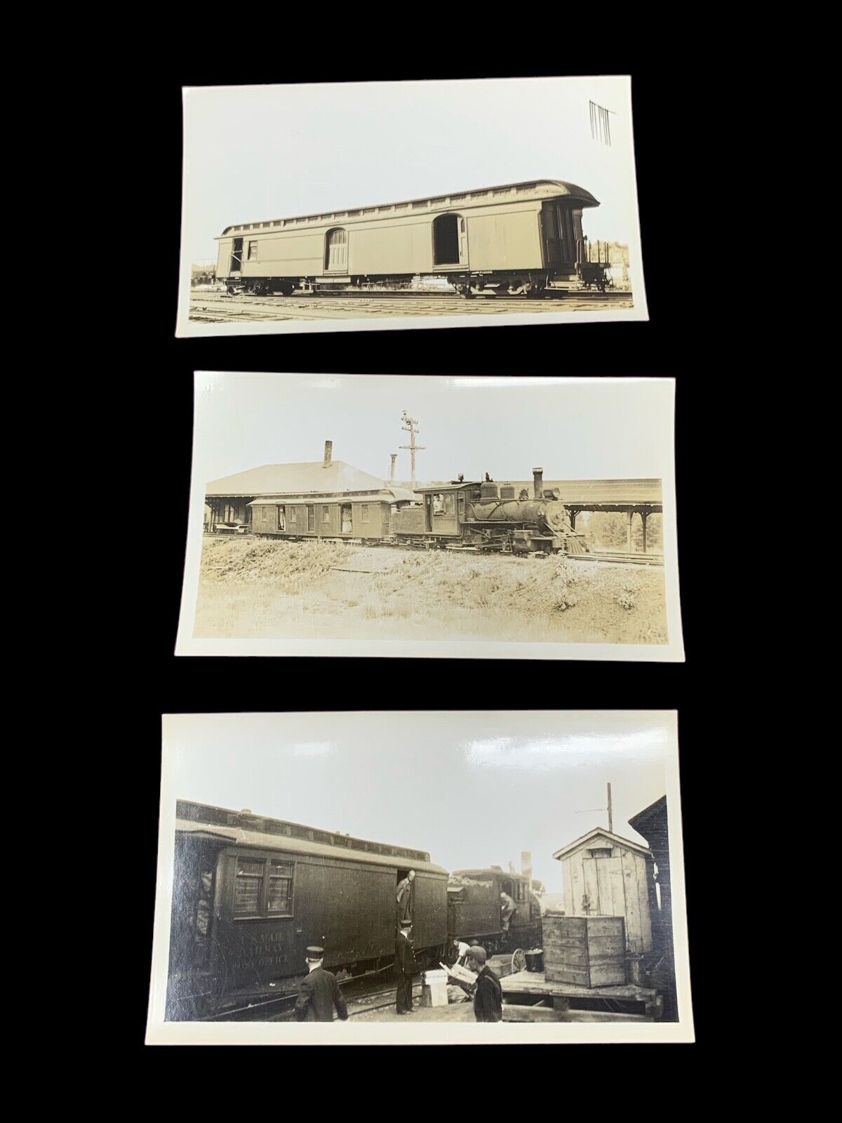 Lot x 3-Vintage Photos-U.S. Postal Mail Trains C&S, B&H, B&M Railroads-1930’s