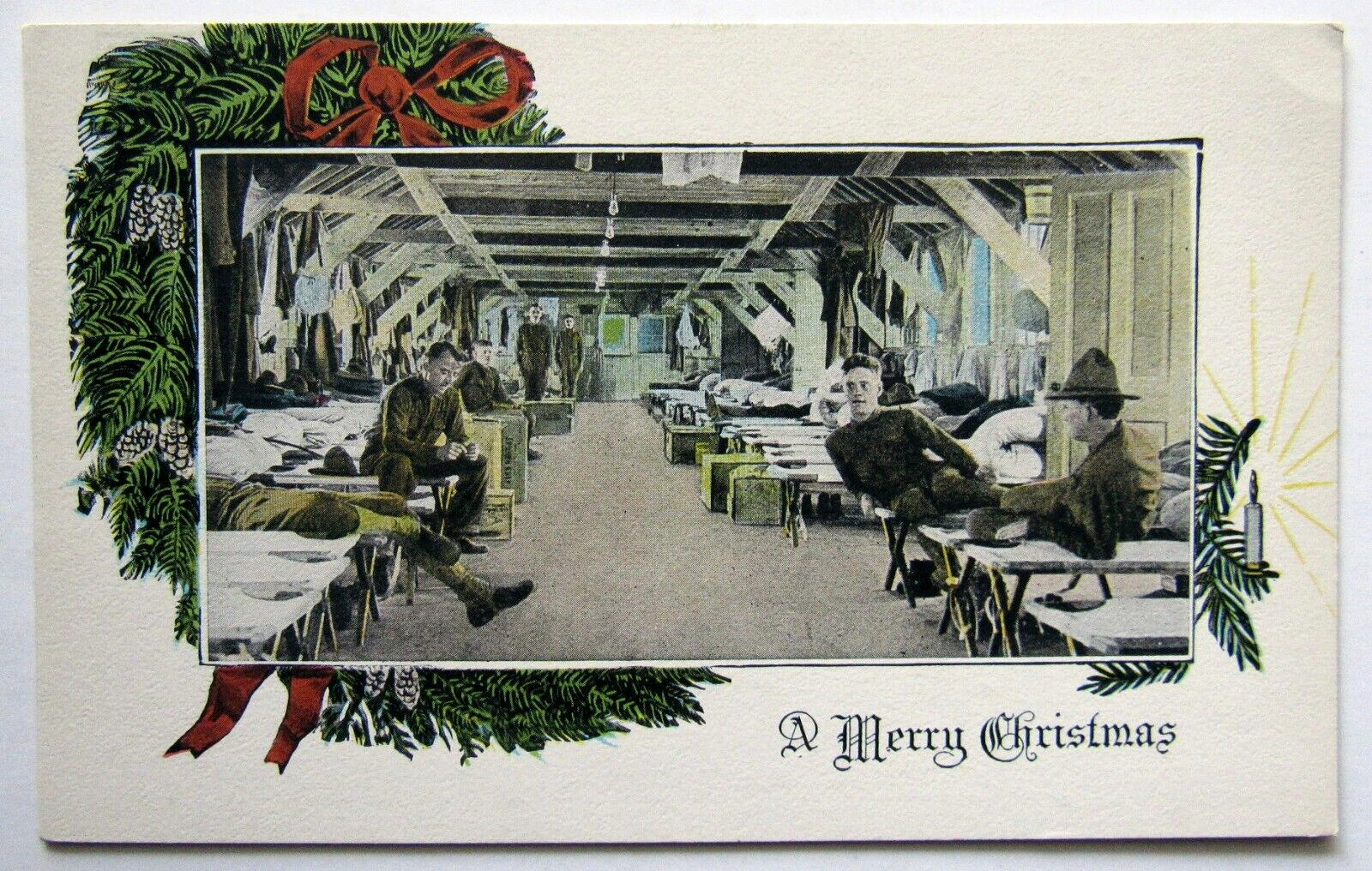 Military Army Soldiers in Barrack World War I Christmas Greetings Postcard DB